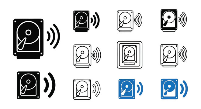 Hard drive icons and data transfer symbols vector illustration