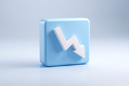 Minimal business decline concept with downward arrow and chart bars representing financial loss, crisis, negative growth and economic downturn.