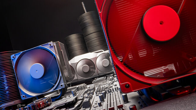 Detailed view of motherboards as server or data center.