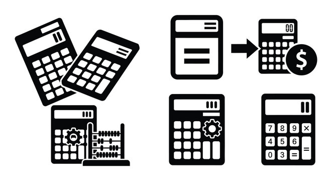 Calculator icons set flat black vector illustration on white background