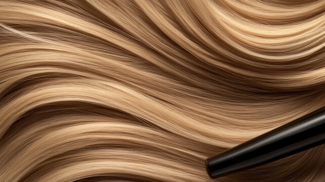Close up of blonde hair with brown highlights being styled with a curling iron.