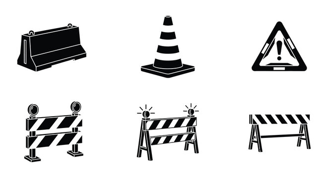 Road barrier icons black and white vector set