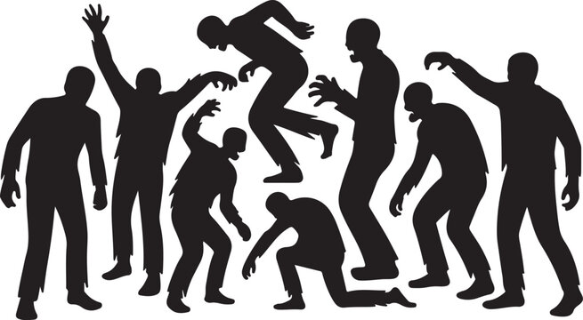 Zombie Apocalypse Silhouette Collection &ndash; Walking Dead, Rising Zombies, Horror Monster Vector Illustration Set