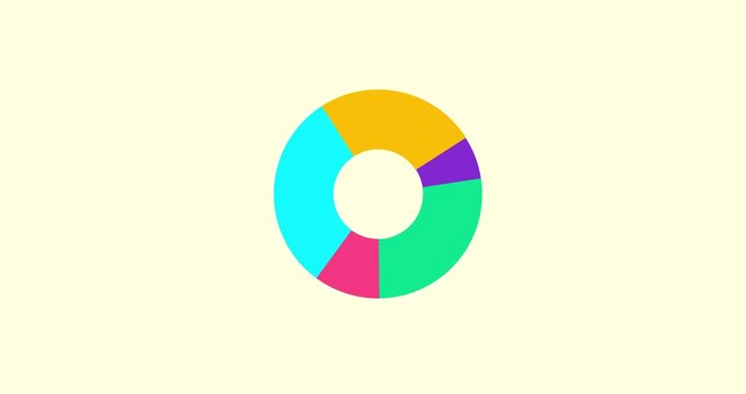 Pie chart graph multi color turning around isolated. Business cartoon animation statistic economy metaphor business backgound with percentage visualisation presentation round element.