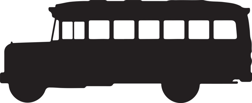 Vintage School Bus Silhouette &ndash; Retro Educational Transport Vehicle Black Vector Illustration