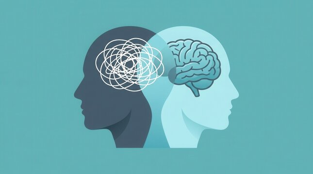 Conceptual illustration showing the difference between emotional chaos and rational thinking.