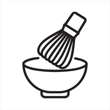 Matcha whisk and bowl outline icon vector