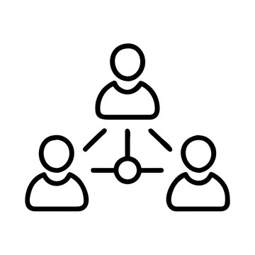 Organizational structure chart icon with three team members connected by professional links.