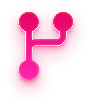 Pink neon 3d git branch icon for software development and coding
