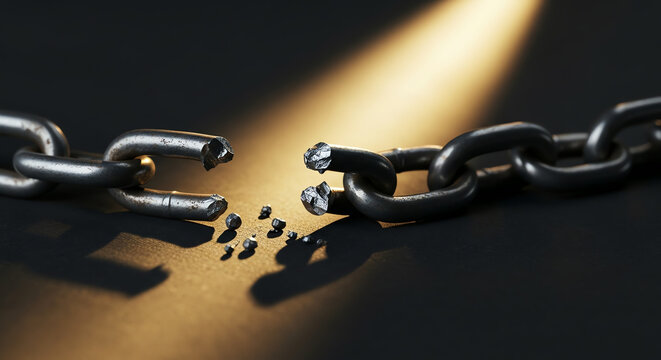 Broken Metal Chain Symbolizing Freedom and Breaking Free