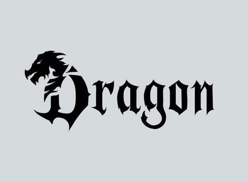 Dragon Gothic Logo Blackletter Fantasy Typography Medieval Emblem Vintage Style Dark Lettermark