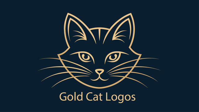Golden Cat Face Line Art Logo.
