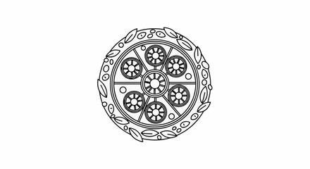 Obraz premium Ornate circular design featuring multiple interconnected wheels and decorative foliage