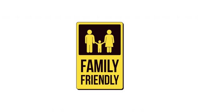 Family friendly content label sign animation. Safe viewing for all ages and general audiences. Digital media alert. Animated attention element. Motion graphic with text. Inform notification 4K video