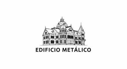 Fototapeta premium Ornate metal building sketch with domed roof and text below