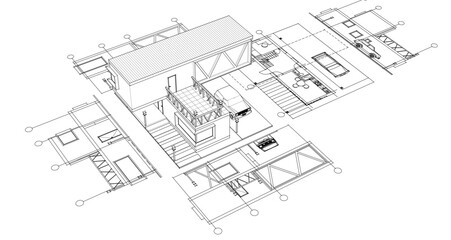 Fototapeta premium house with consoles plan 3d illustration 
