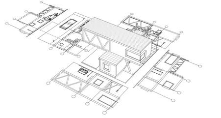 Fototapeta premium house with consoles plan 3d illustration 