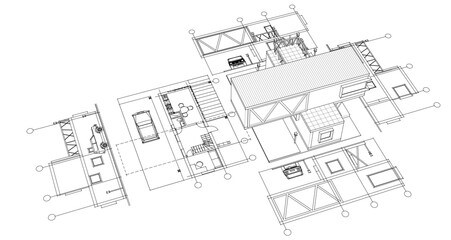 Fototapeta premium house with consoles plan 3d illustration 