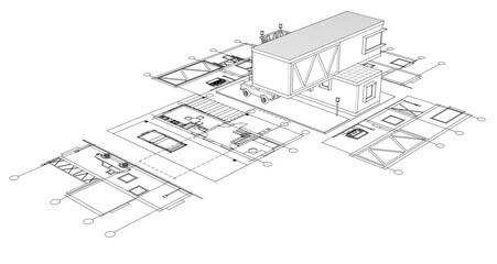 Fototapeta premium house with consoles plan 3d illustration 