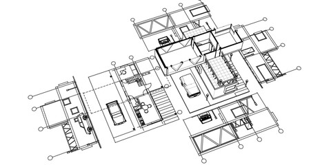 Fototapeta premium house with consoles plan 3d illustration 