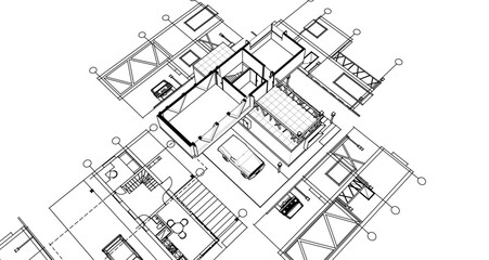 Fototapeta premium house with consoles plan 3d illustration 