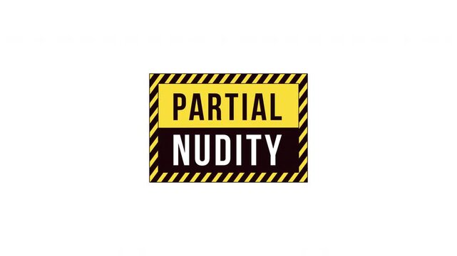 Partial nudity content warning label sign animation. Viewer discretion. Mature themes caution. Digital media alert. Animated attention element. Motion graphic with text. Inform notification 4K video