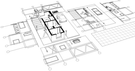 Fototapeta premium house with consoles plan 3d illustration 