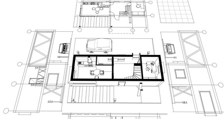 Fototapeta premium house with consoles plan 3d illustration 