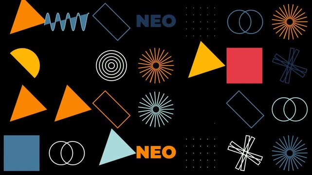 Vibrant geometric shapes and patterns on a Transparent Overlays  background with neo text