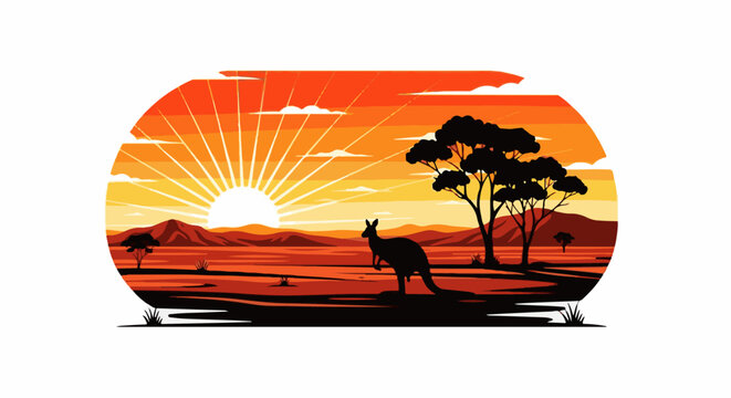 Silhouette of a kangaroo in the Australian outback at sunset