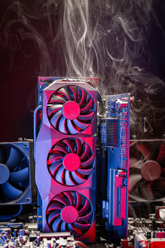 Burning graphics card during shutdown due to overheating.