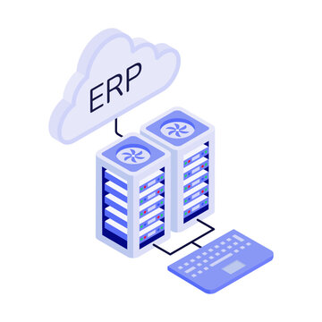 An illustration of an erp server designed in an isometric style
