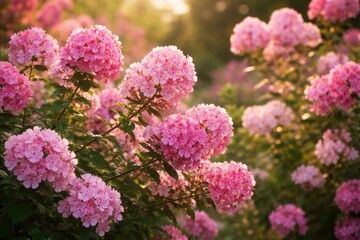 Obraz premium Lush summer phlox flowers growing on full branches with gentle bokeh