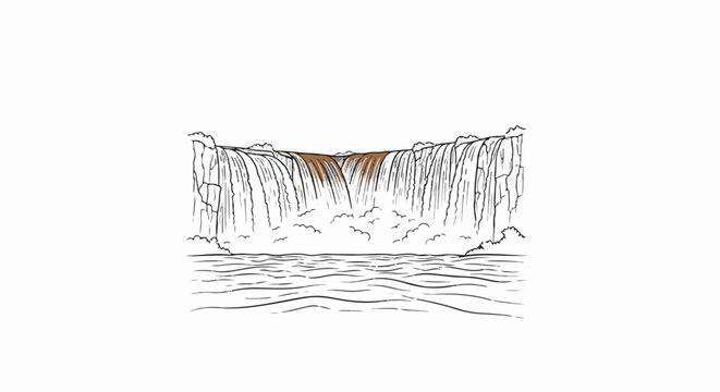 Majestic waterfall cascades over cliffs into choppy water below
