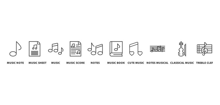 sheet music banner concept with icon of music note,
music sheet, music, music score, notes, music book,
cute music, notes musical, classical music, treble clef, 