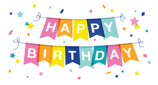 Happy birthday party banner. Colorful party flags isolated on white background.
