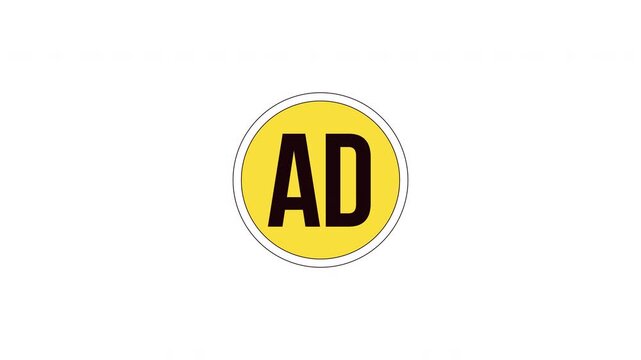 AD advertising label sign animation. Promotional content disclosure. Retail branding. Digital media alert. Animated marketing circular element. Motion graphic with text. Inform notification 4K video