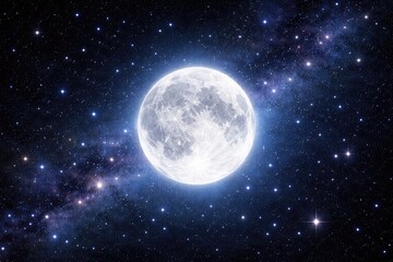 Fototapeta premium Bright moon shining over a sparkling starry sky in outer space