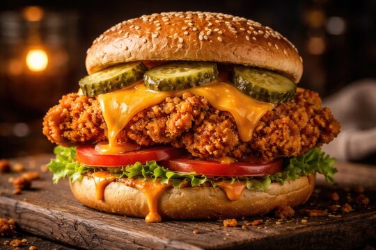 Flavorful Zinger Burger loaded with cheddar cheese and pickles