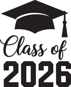 Graduation cap and the text "Class of 2026" in a bold, modern font, symbolizing academic achievement and the future for students graduating in the year 2026.