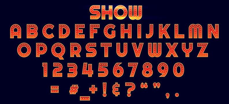 Retro uppercase letters with light bulbs