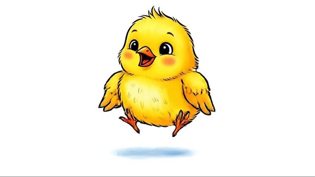 Cute yellow Easter chick cartoon illustration of a baby chicken, isolated vector style with egg, spring holiday fun, happy farm animal poultry nature