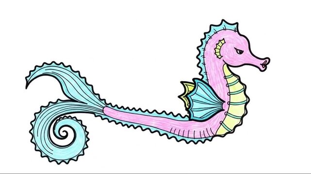 Abstract fantasy vector illustration of a horse and sea creature fusion in ocean themed cartoon design