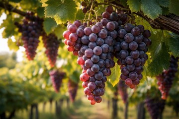 Fototapeta premium Healthy grapevine showing ripe grapes on fresh green stems
