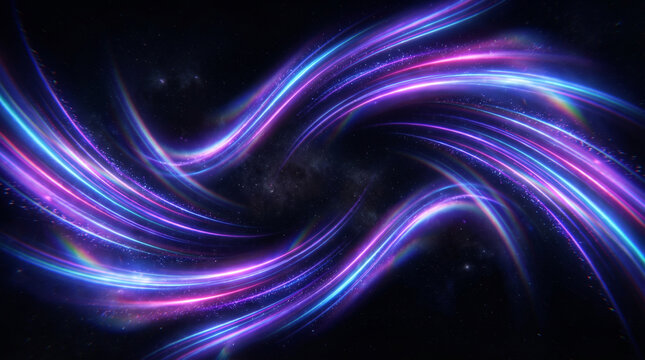 Futuristic abstract fractal wallpaper featuring glowing blue and purple light waves in a 3d digital motion design with an energetic vortex pattern on a dark space texture backdrop