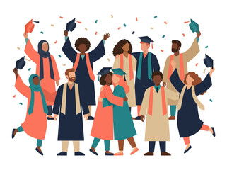 Obraz premium Group of Students Celebrating Graduation Success Happy People Illustration