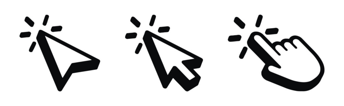 Cursor pointer and hand cursor icons for digital interaction and selection.