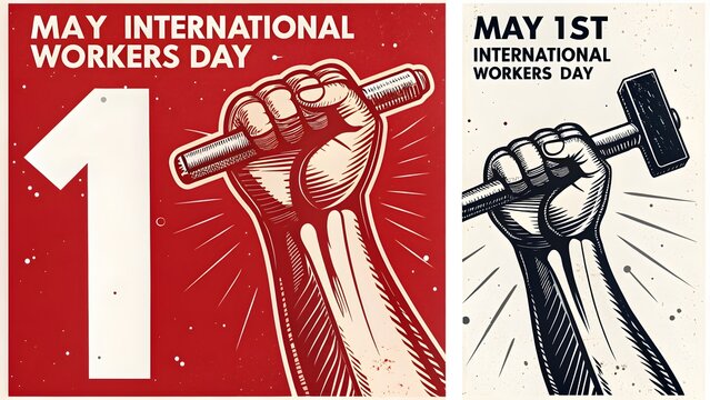 Clenched Fist Holding Sledgehammer for May Day Labor Movement