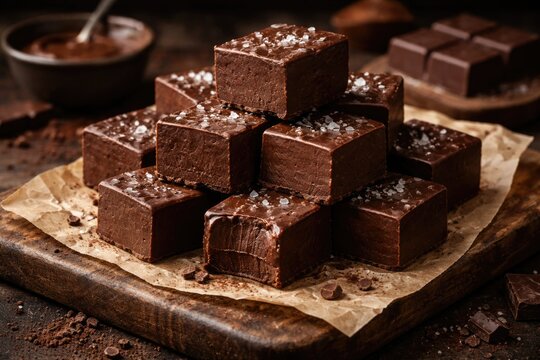 Creamy dark chocolate fudge made from scratch ready to serve