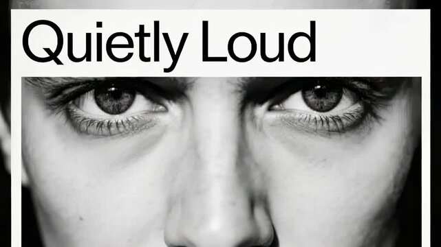 From first frame, female face holding gaze and making micro saccades for Quietly Loud header